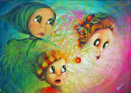 L'Imprevisto, quadro acrilico di Aurora Mazzoldi, illustra il concetto di spirale interiore