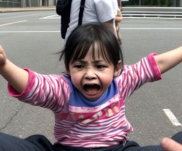 Essere vittima. Una bambina che piange e strilla.