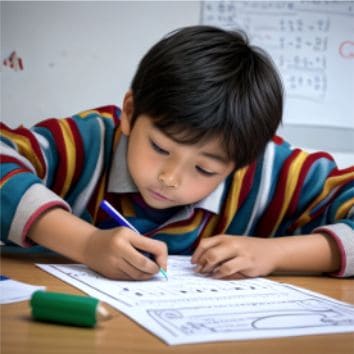 Bambino che fa un compito di matematica