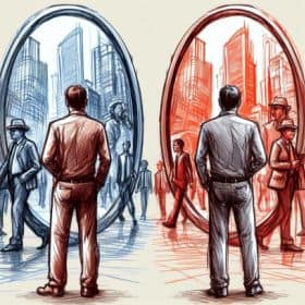 Un uomo può vivere la realtà in modi diversi. Fonte: Microsoft Designer