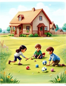Children playing in a meadow.