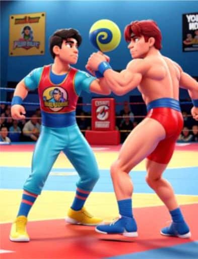 cartoon characters in a wrestling ring